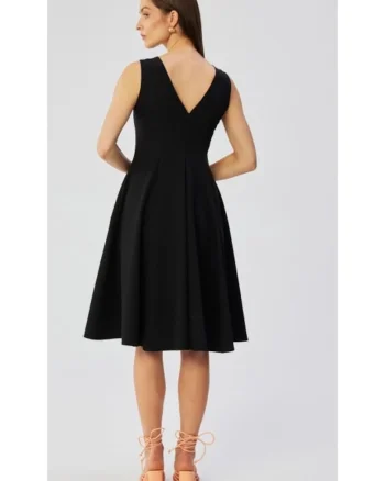 Rochie dama, evazata fara maneci, Poliester, 45872, Negru