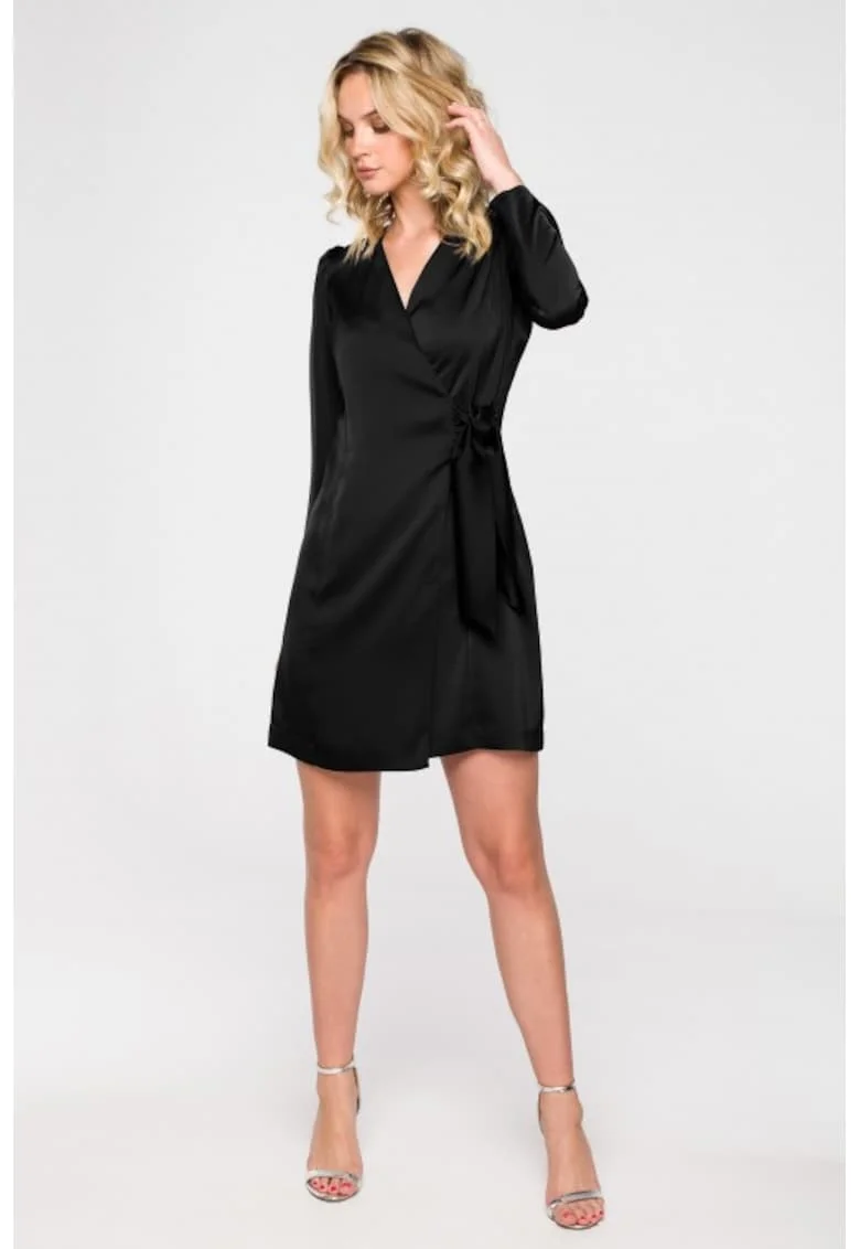 Rochie cu croiala petrecuta cu maneca lunga,, Negru