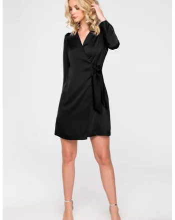 Rochie cu croiala petrecuta cu maneca lunga,, Negru