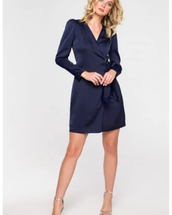 Rochie cu croiala petrecuta cu maneca lunga,, Albastru