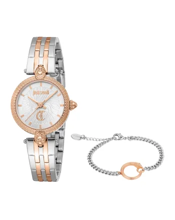 Set de bratara si ceas analog, Argintiu, Auriu, Auriu rose/Argintiu
