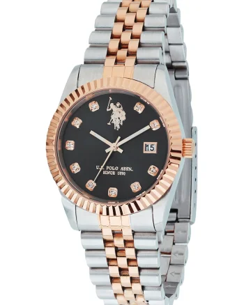 Ceas analog din otel inoxidabil decorat cu zirconia, Auriu Argintiu, Auriu rose/Argintiu