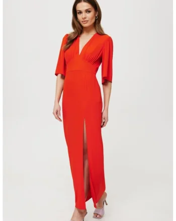 Rochie maxi cu crapatura pe picior,, Rosu vermillion