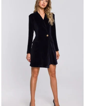 Rochie sacou din velur cu tiv asimetric,, Albastru