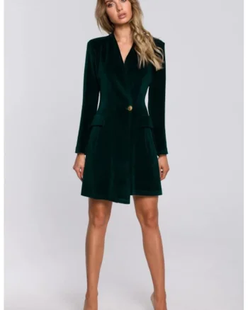Rochie sacou din velur cu tiv asimetric,, Verde