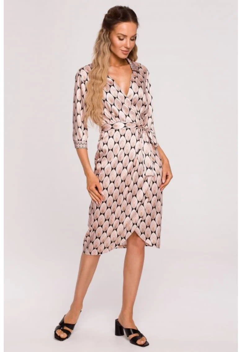 Rochie din satin imprimata cu maneci 3/4,, Alb