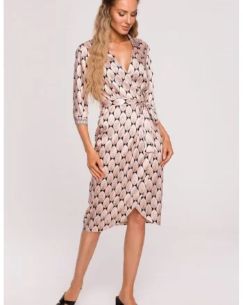 Rochie din satin imprimata cu maneci 3/4,, Alb