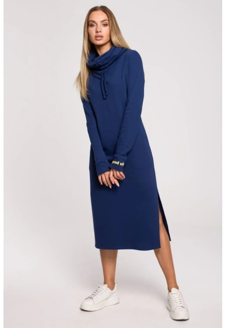 Rochie maxi cu guler inalt,, Albastru