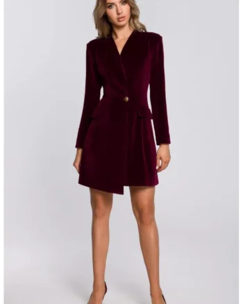 Rochie sacou din velur cu tiv asimetric,, Rosu