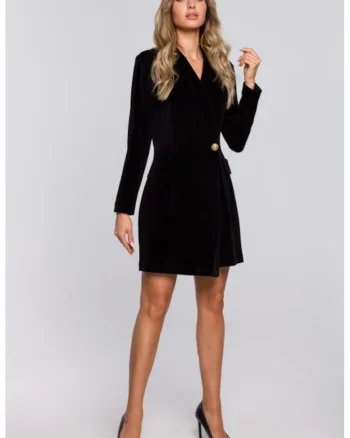 Rochie sacou din velur cu tiv asimetric,, Negru