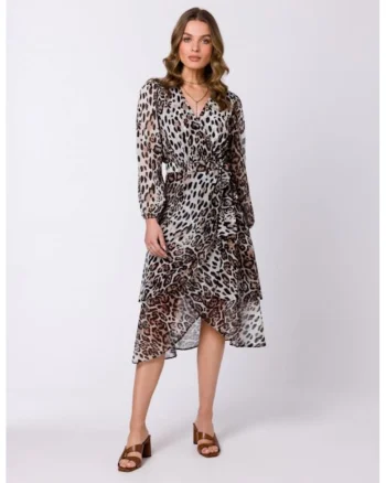 Rochie midi suprapusa din sifon,, Alb/Negru