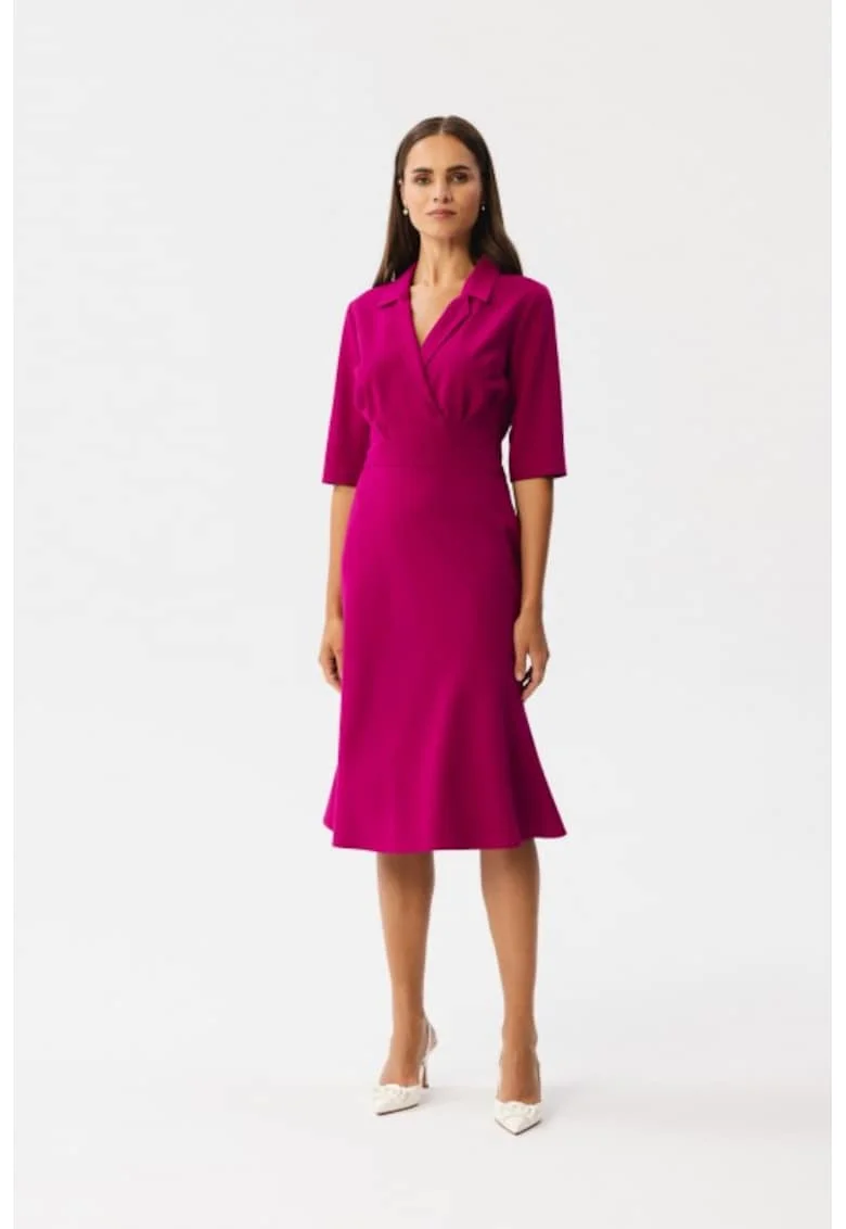 Rochie midi cu decolteu cache-coeur,, Roz