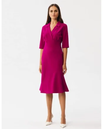 Rochie midi cu decolteu cache-coeur,, Roz