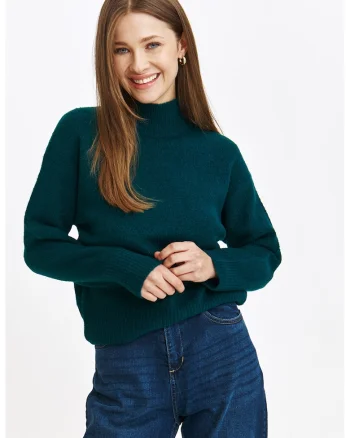 Pulover cu terminatii striate, Verde aquamarin