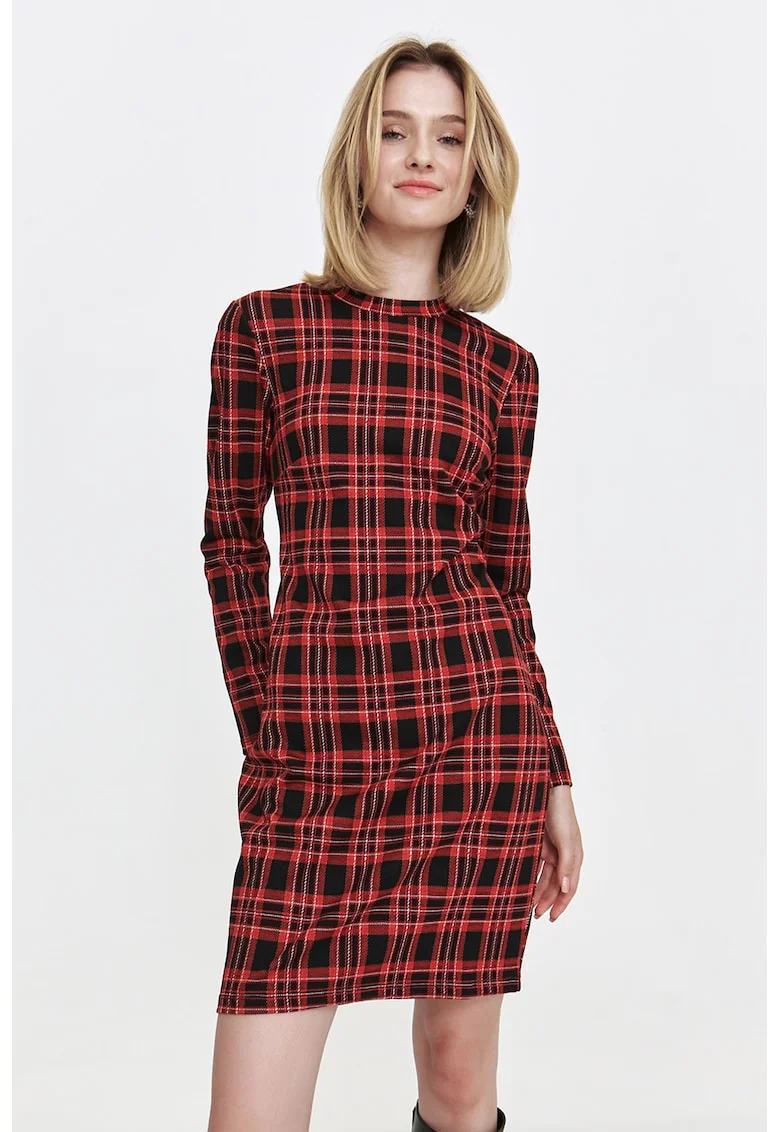 Rochie in carouri cu buzunare laterale, Rosu/Negru stins