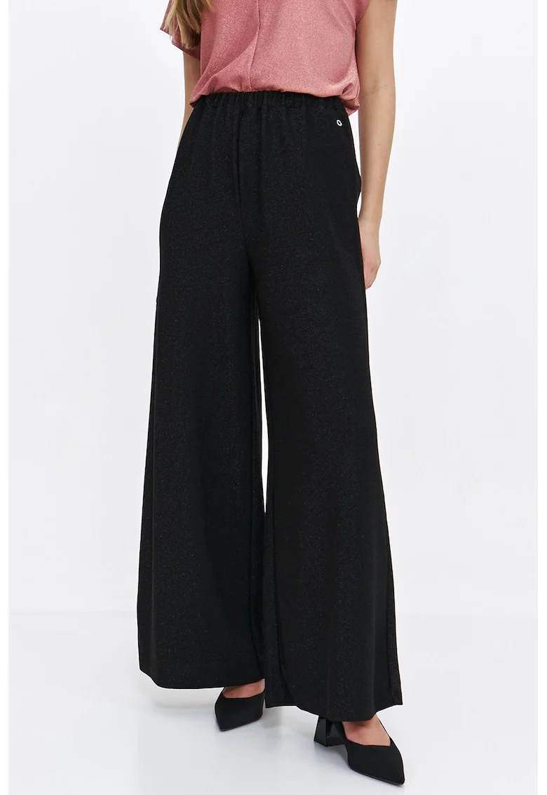 Pantaloni din lurex cu croiala ampla si banda elastica in talie, Negru