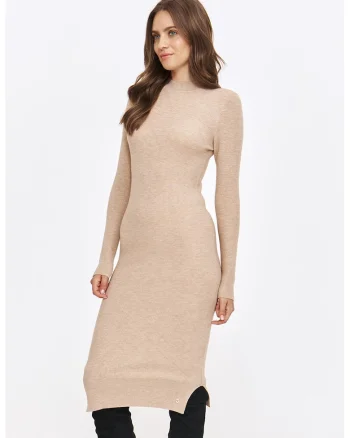 Rochie midi cambrata din tricot, Bej