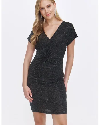 Rochie mini cu decolteu in V, Negru stins