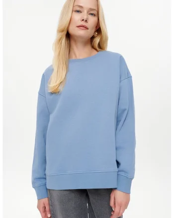 Bluza de trening lejera cu decolteu rotund, Albastru pastel