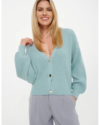 Pulover lejer cu decolteu in V, Verde pal