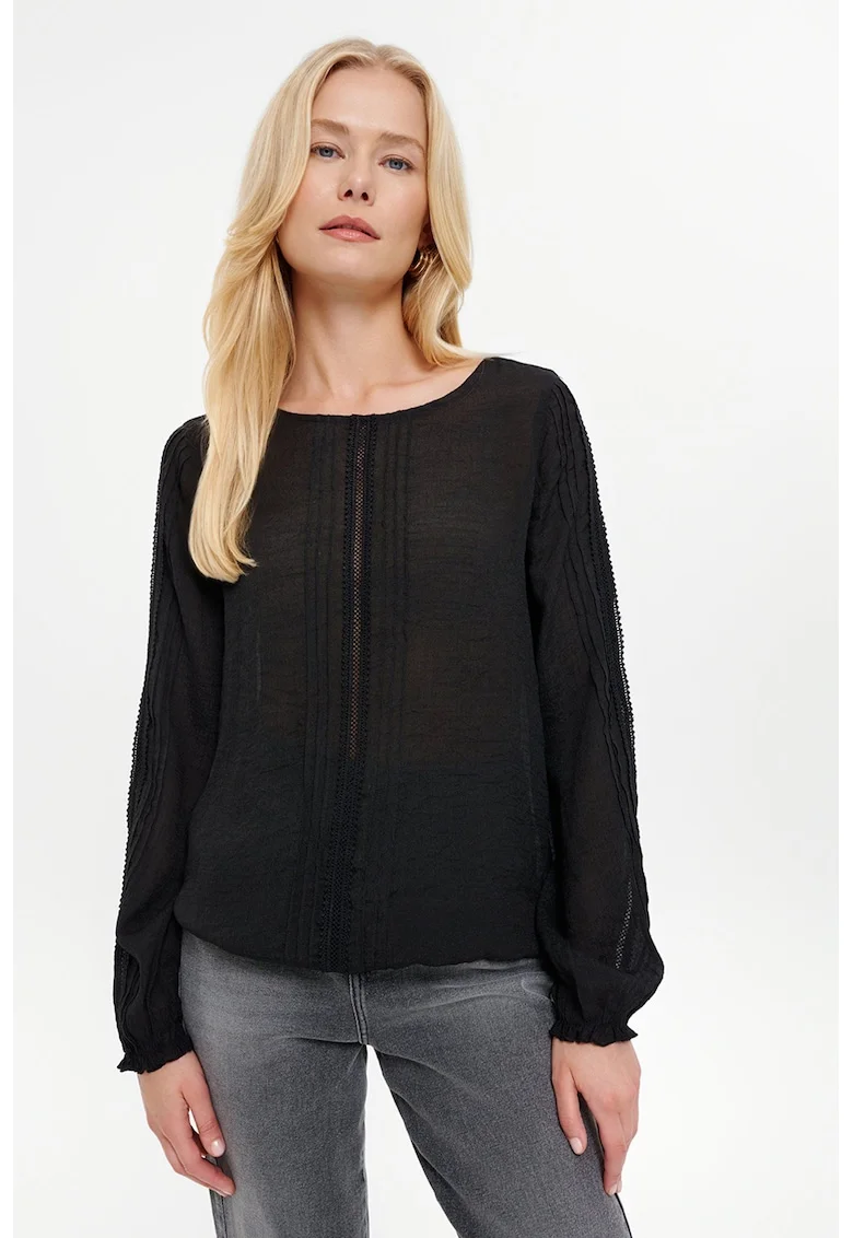 Bluza cu garnituri brodate, Negru stins