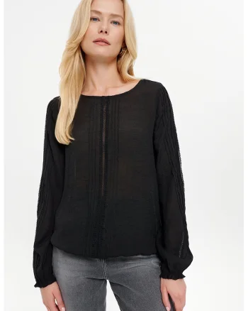 Bluza cu garnituri brodate, Negru stins