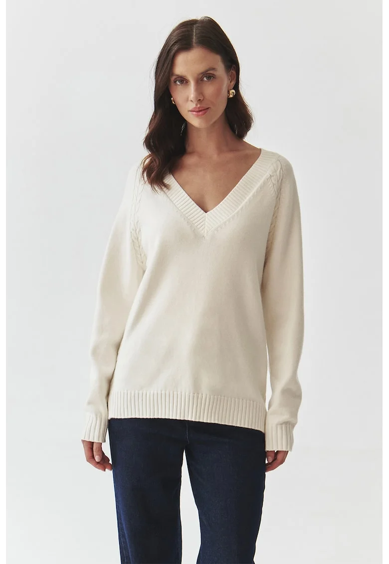 Pulover supradimensionat cu maneci raglan, Alb optic