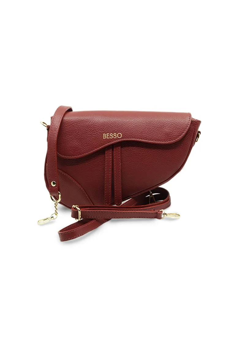 Geanta de mana din piele naturala Iconica, Dark Cherry