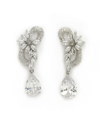 Cercei drop cu zirconia, Argintiu/Transparent