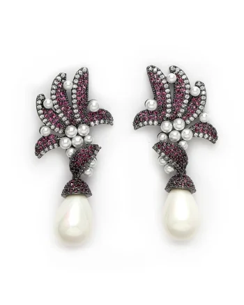 Cercei drop cu zirconia, Alb/Violet/Argintiu inchis