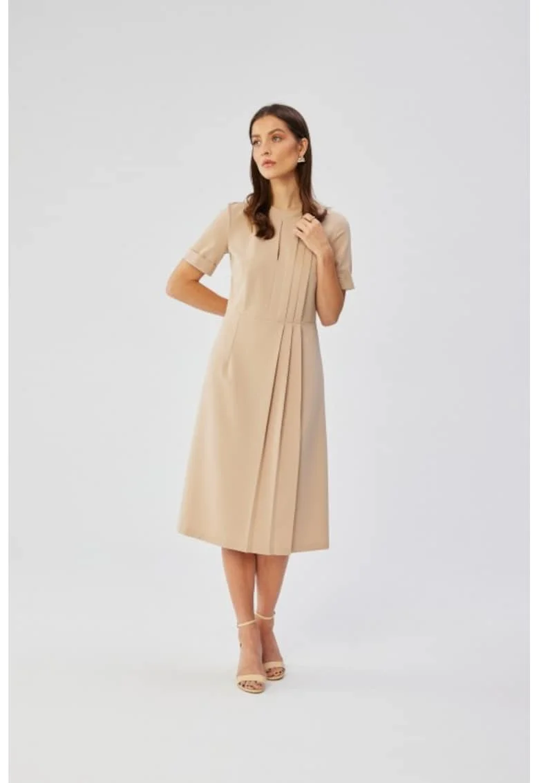 Rochie in A cu detalii plisate,, Bej