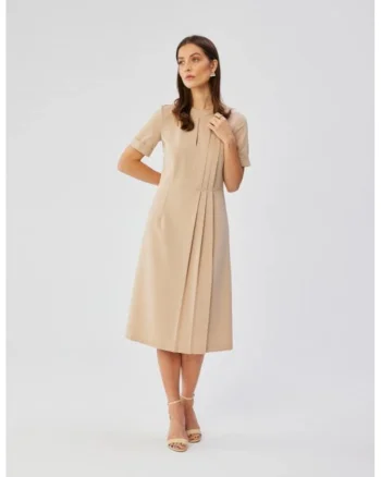 Rochie in A cu detalii plisate,, Bej