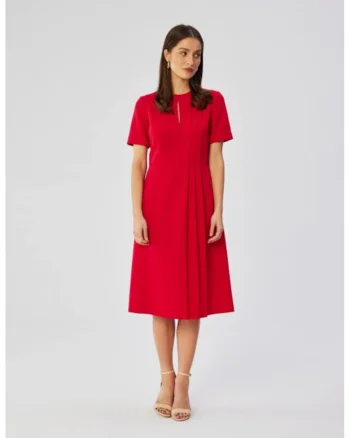 Rochie in A cu detalii plisate,, Rosu