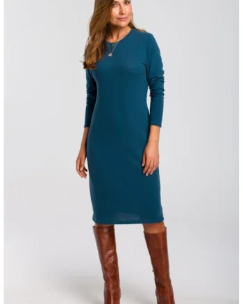 Rochie pulover cu maneca lunga,, Albastru petrol
