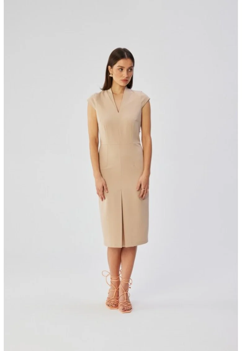 Rochie creion cu decolteu in V,, Bej