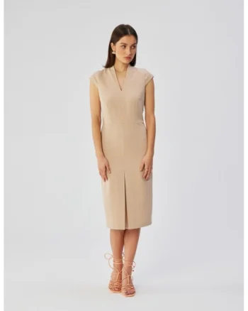 Rochie creion cu decolteu in V,, Bej