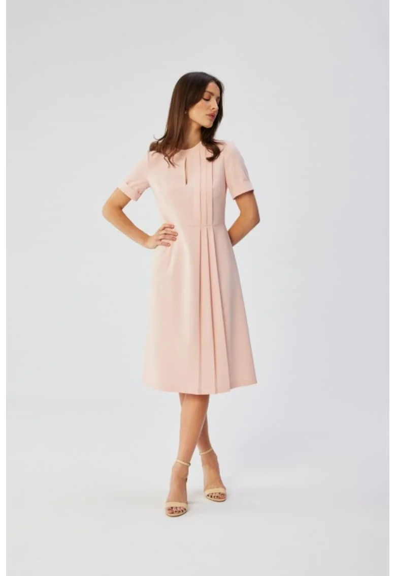 Rochie in A cu detalii plisate,, Roz