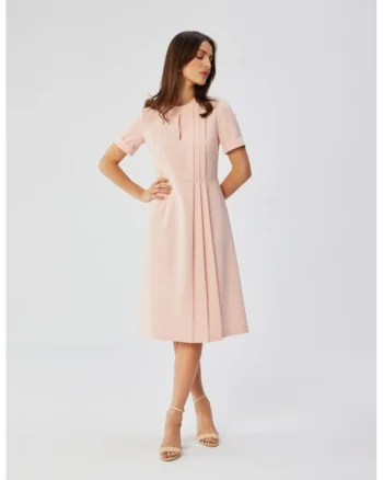 Rochie in A cu detalii plisate,, Roz