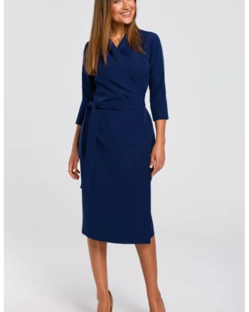 Rochie cu decolteu cache-coeur si curea in talie,, Albastru