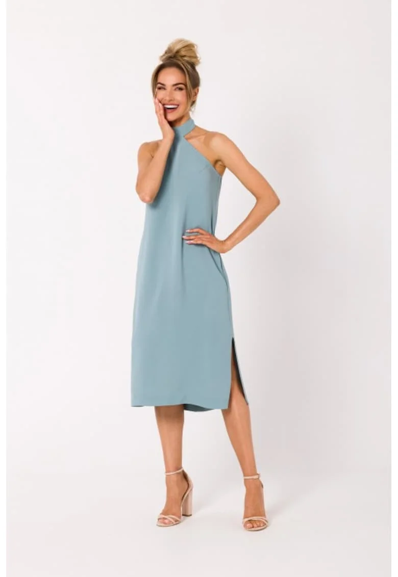 Rochie midi cu guler tip halter,, Verde