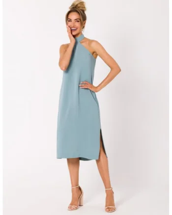 Rochie midi cu guler tip halter,, Verde