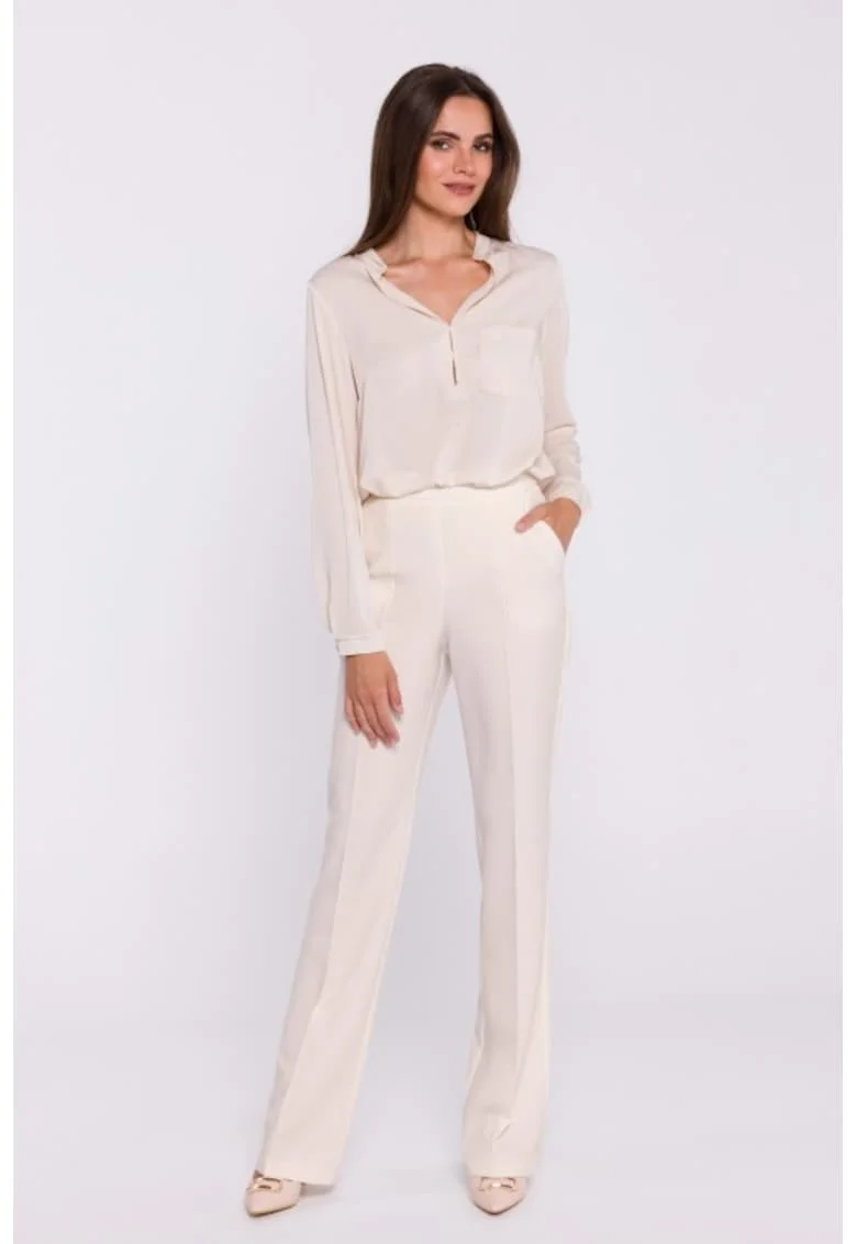 Pantaloni drepti cu talie inalta,