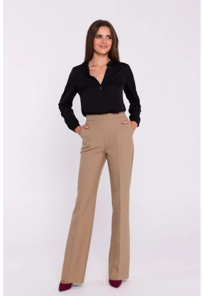 Pantaloni drepti cu talie inalta,
