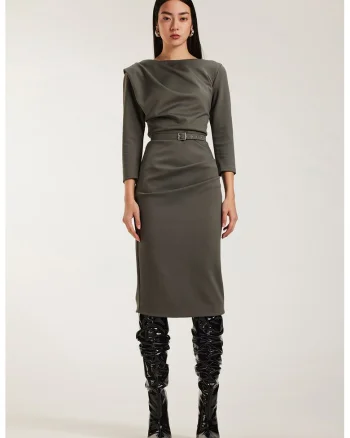 Rochie midi cu drapaj, Gri inchis