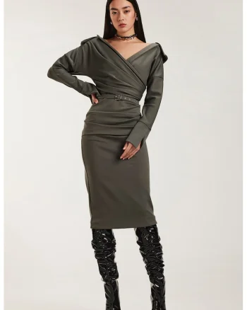 Rochie midi cu drapaj, Gri inchis