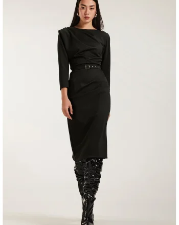Rochie midi cu drapaj, Negru