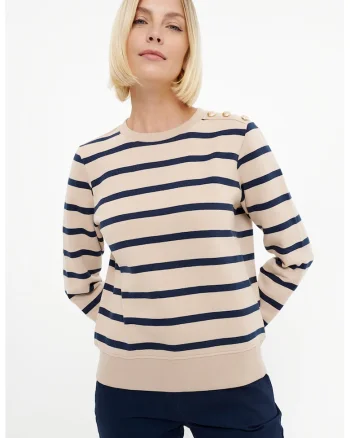 Bluza de trening cu decolteu rotund, Negru/Bej