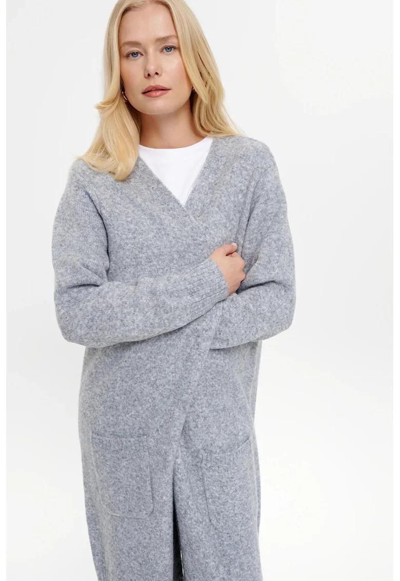 Cardigan lejer cu buzunare, Gri deschis melange