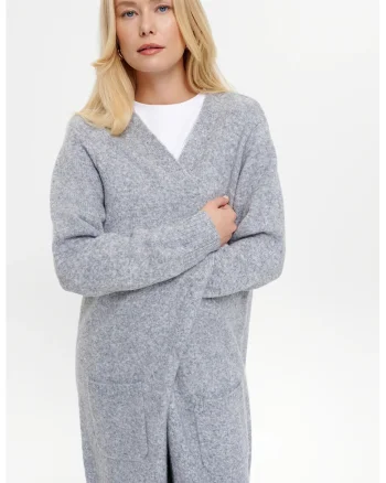Cardigan lejer cu buzunare, Gri deschis melange