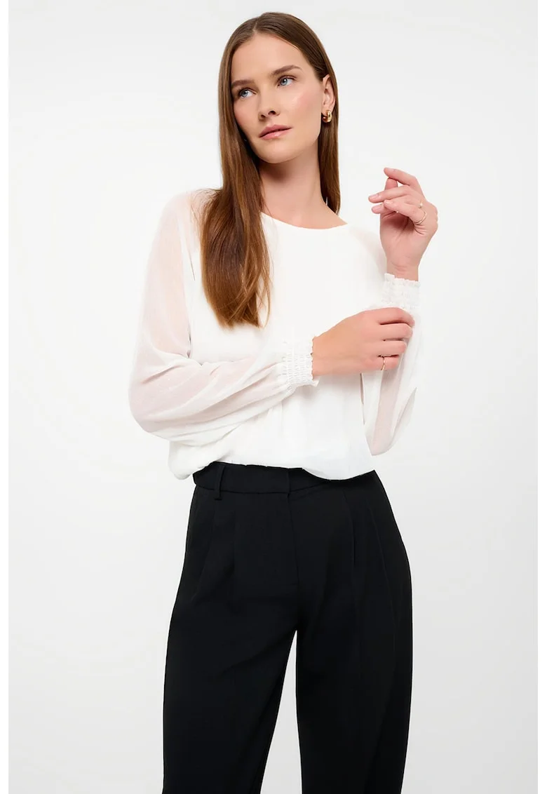 Bluza cu maneci de plasa, Alb optic